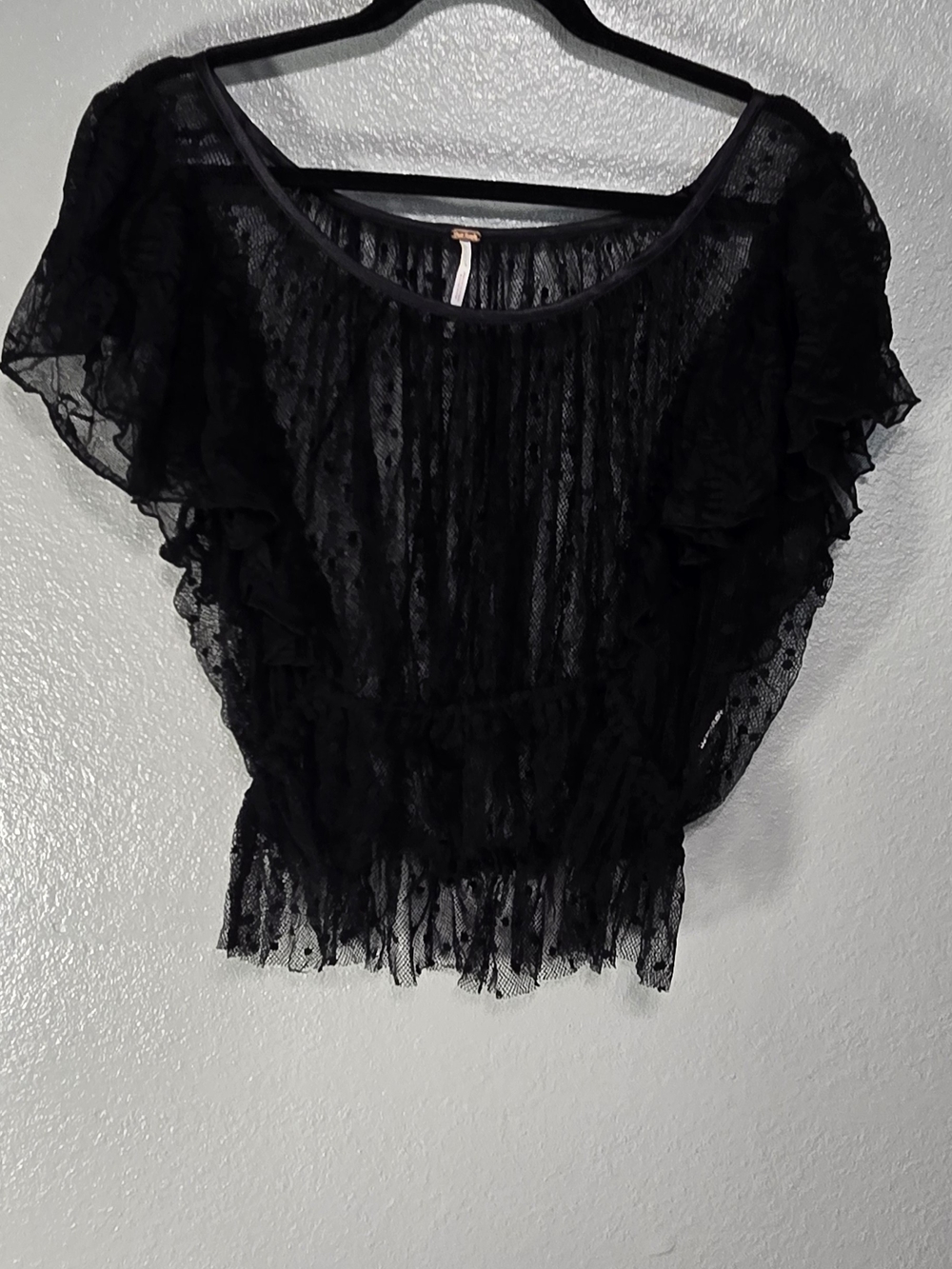 Free people Sheer Ruffle Sleeve Black Women's Top